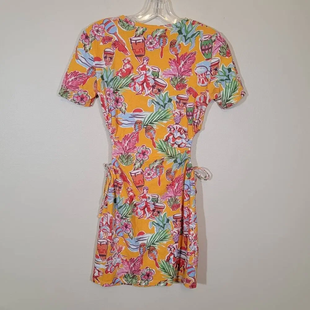 Zara Yellow Tropical Floral Print Mini Dress - Picture 2 of 8